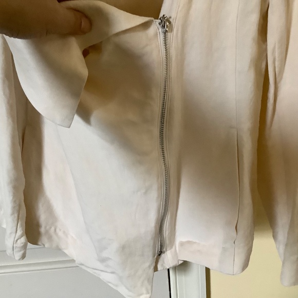 H by Halston Draped Zip Front Linen Blend Blazer Ecru SZ 14 - Picture 7 of 16